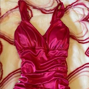 Deb Fuchsia Ruched Satin Dress